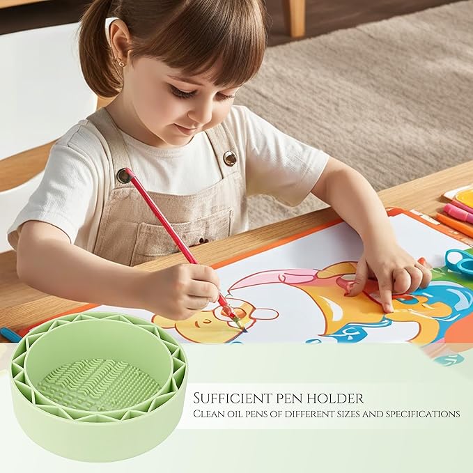 Pen Brush Washer, Watercolor Brush Cleaner, Silicone Brush Bowl Clean, Brush Holder Cleaner, Watercolor Painting Water Cup for Acrylic Oil Painti (Green)
