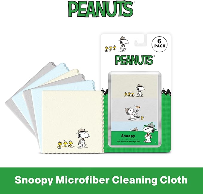 Microfiber Cloth & Glasses Wipes (6 Pack) Lens & Glasses Cleaning Cloth - Eye Glass Clean Cloths - Eyeglass Cleaning Cloths - Camera Lenses & Gadget Delicate Screens - Snoopy