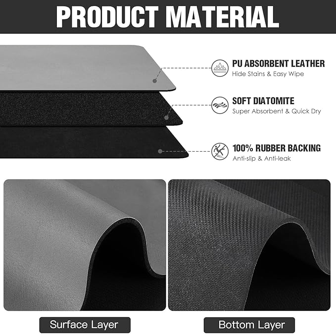 Dish Drying Mat for Kitchen Counter Super Absorbent Drainer Mats with Non-slip Rubber Backed Hide Stain Heat Resistant Easy to Clean Dish Rack Mat (Gray, S-14"x11")