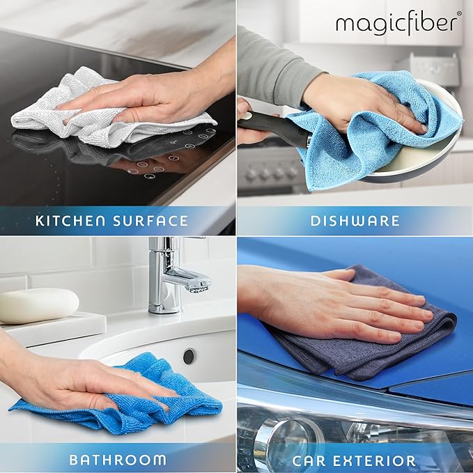 MagicFiber Microfiber Cleaning Cloth - Higher Quality, Larger Size - Micro Fiber Cloth for Cleaning Rags, Dust Cloths, Kitchen Dish Towels (12 Pack, 13”x11”)