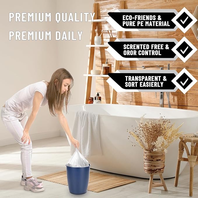 Small Trash Bags 4 Gallon, Flexible & Durable, Scent Free & Easy Tear, Transparent, 110 Counts, 0.3 Mil
