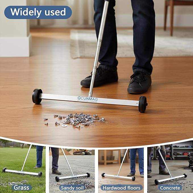 Magnetic Pick Up Sweeper 20-inch Heavy Duty Magnet Pickup Lawn Sweeper Roofing Tools, 13 Lbs Yard Magnet with Telescoping Holder and Wheels to Pick Up Nails Magnetic Sweeper for Construction