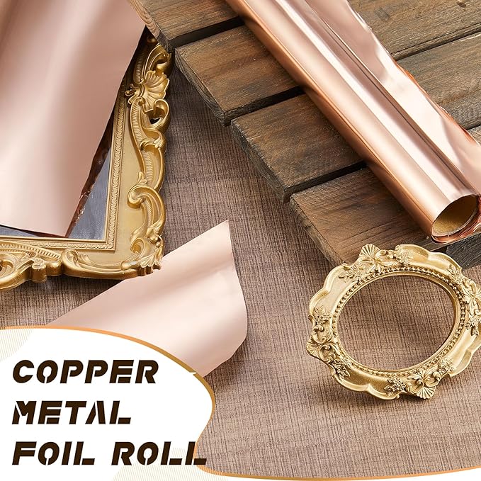 Yaocom 1 Roll Aluminum Metal Crafts DIY Foil 12 Inch x 5 ft x 0.1 mm Thick for Art Project Aluminum Flashing Roll Wide Sheet Multipurpose Metal Sheets for DIY and Crafting Projects (Bronzer)