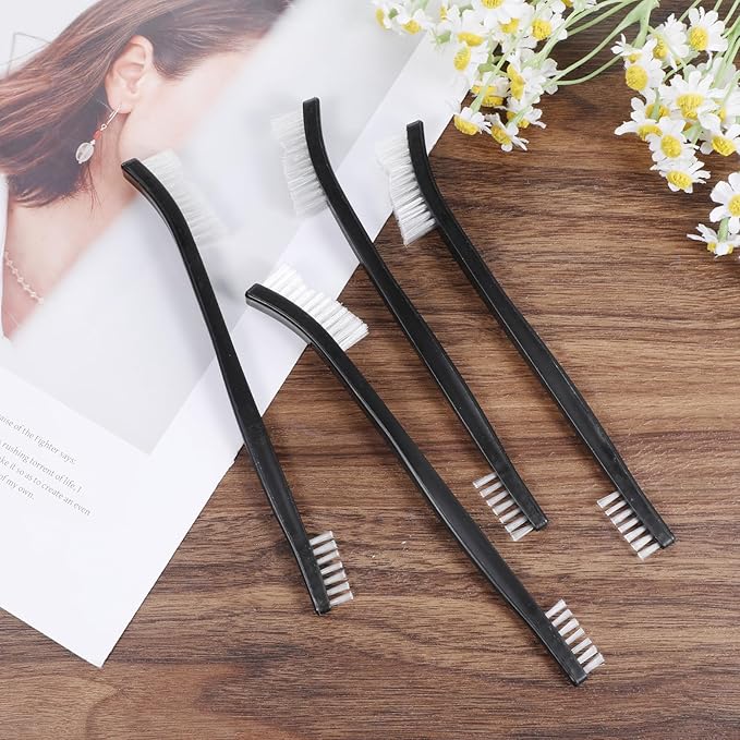 4 Pcs Small Cleaning Brushes, Nylon Bristles Small Detailing Crevice Brush, Mini Stiff Bristles Brushes for Detailed Cleaning of Jewelry, Cars, Kitchen, Spaces