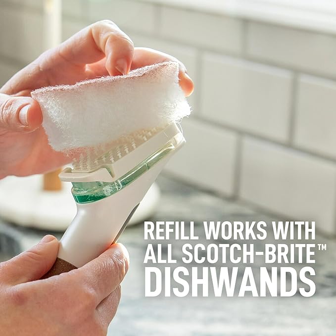 Scotch-Brite Greener Clean Non-Scratch Dishwand Refill, 14 Dish Wand Sponge Refills, Best for Nonstick Pots and Pans, Glass, Tubs & Showers, Fits All Scotch Brite Dishwands