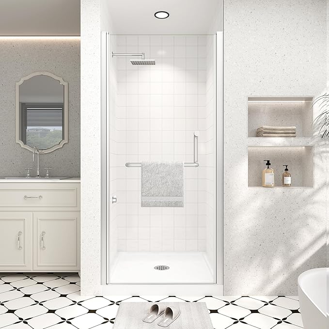 Frameless Pivot Shower Door 36"-38" Wx72 H,1/4"(6mm) Clear Nano Coated (SGCC) Tempered Glass,Reversible Swing Shower Door for Walk-in Shower,Modern Brushed Nickel Finish