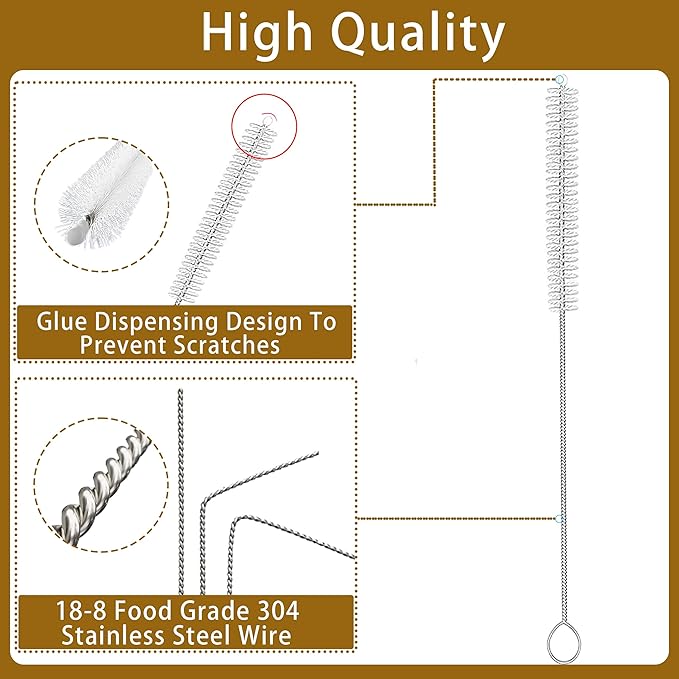 Straw Brush Cleaner with 304 Stainless Steel Handle,Straw Cleaner Brush Extra Long 12 Inch,Extra Wide 12mm Straw Cleaning Brush for Baby Bottles,Sippy Cups and Stanley Cups(6-Pack).