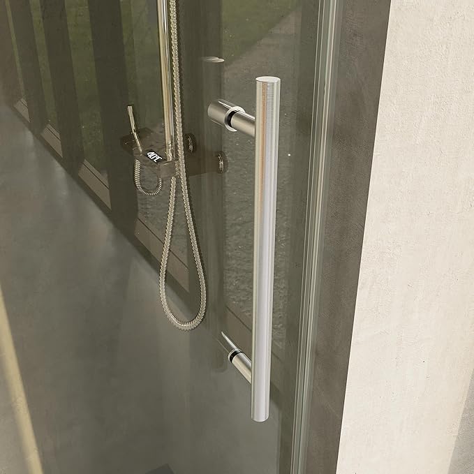 Frameless Bathtub Shower Door, 56"-60" Wide, 60" High, 3/8" (10mm) Clear Tempered Glass, Noiseless, Waterproof Bathroom Shower Door, Brushed Nickel Finish