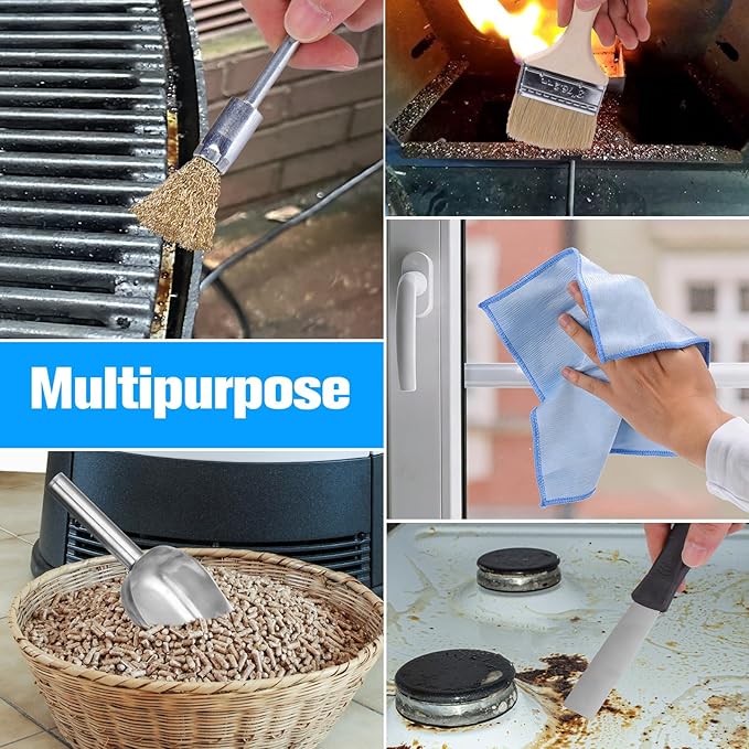 XANGNIER Pellet Stove Cleaning Kit,Pellets Stove Brush Cleaner Accessories Tools-Including Professional Steel Wire Brush,Stainless Steel Shovel,Storage Bag,Cleaning Stove Pellet Indoor