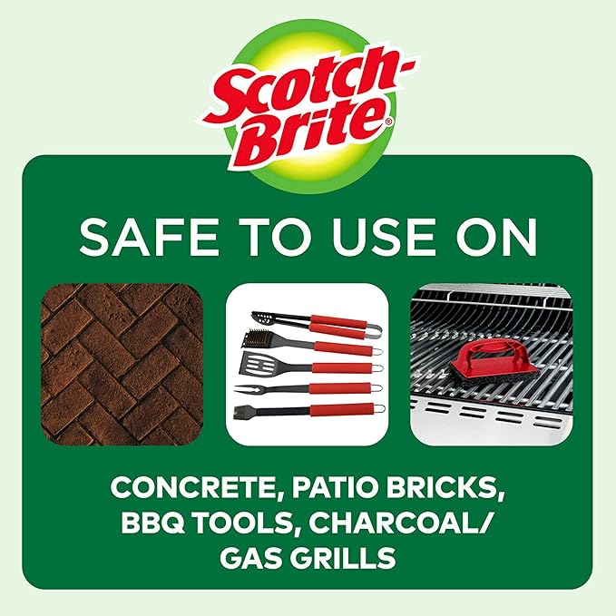 Scotch-Brite Heavy Duty Outdoor Scrubber, Ideal for Concrete, Patio Bricks, BBQ Tools and Charcoal and Gas Grills