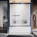 56"-60" W X 66" H Double Sliding Bathtub Door with Frame - Matte Black Hardware, 8mm Tempered Glass, Stainless Steel Hanger Rollers, Easy-Cleaning Coating, Through-Glass Towel Bar & Knob
