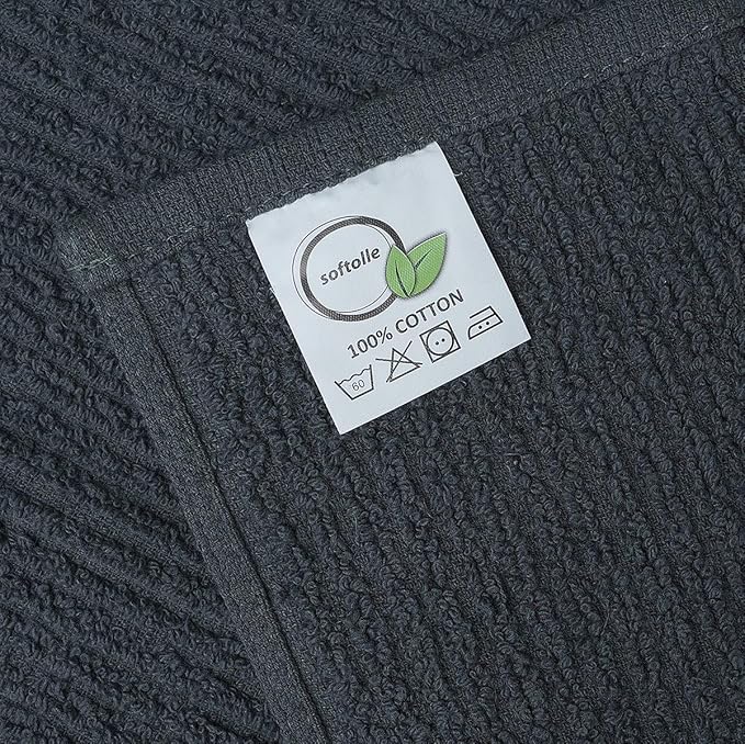 Softolle Cotton Bar Mop Towels, Pack of 12, 16x19 Inches, Super Absorbent, Multi-Purpose for Home, Kitchen and Bar Cleaning, Grey-Black