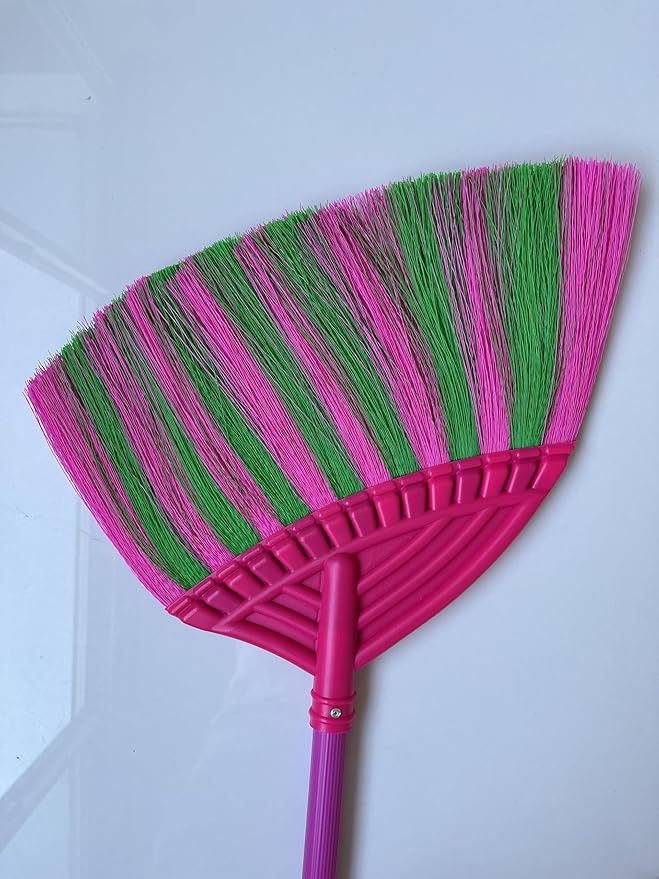 1 Pack Soft Sweeping Brooms /38” House Brooms for Sweeping Indoor& Outdoor Broom Cleaning/Asian Thailand Plastic Broom/Choi Nhua Thai LAN/Choi Nhua Quet Nha (1 pcs) (Pink & Green)