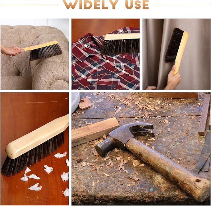 Patelai 2 Pieces Wooden Bench Brushes, Soft Bristles, Long Wood Handle, Brown