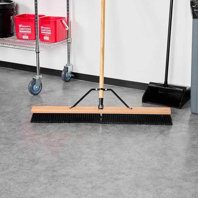 Restaurantware-BROOM HEAD ONLY: Clean Tek Professional 36-Inch Broom Head, 1 Heavy-Duty Push Cleaning Tool - Handle And Brace Sold Separately, Fine Plastic Bristles, Wooden, Commercial Use