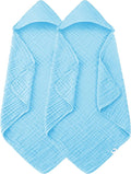 SWEET DOLPHIN Muslin Hooded Baby Bath Towels - 2 Pack 100% Cotton Towel for Babies, Infants, Toddlers - 32x32Inch - Highly Absorbent and Newborn Essential, Blue