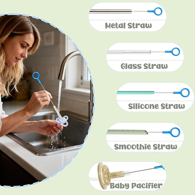Straw Cleaner Brush,Extra Long Straw Cleaning Brushes with Nylon Bristles,Straw Brush Cleaner for Reusable Straws, Baby Bottles, Tumblers, Sippy Cups and Narrow Tube.