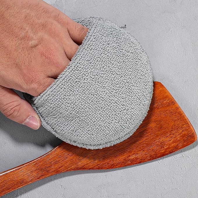 6 Pcs Cutting Board Oil Applicator for Oil Board Reusable Microfiber & Sponge Pads Wood Conditioner Wax Oils Applicator Microfiber Cloth Applicators for Cutting Boards, Wooden Spatula, Spoon 5 Inch