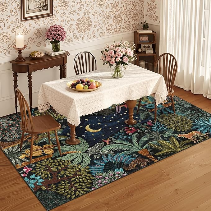 GarveeHome 5x7 Jungle Area Rug Washable Rugs for Living Room Bedroom, Soft Low Pile Non Slip Accent Floor Mat Animal Print Throw Rug Indoor Carpet Dining Room Playroom