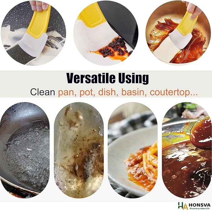 Dish Scraper for Cleaning Pans, Pots, Bowls, Silicone Kitchen Sraper, Non-stick Scraping Spatulas Tool, 3 Piece in 1 Pack.