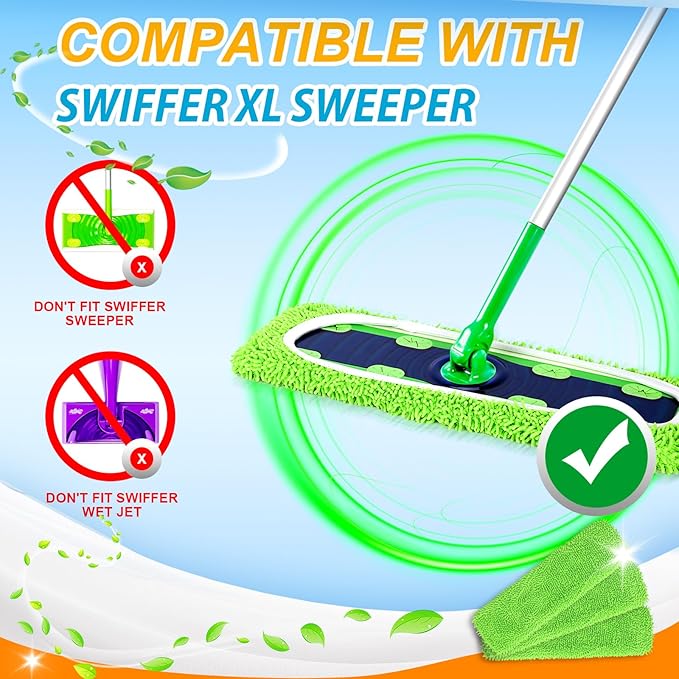 Reusable Microfiber Mop Pads for Swiffer XL - 4 Pack XL Dry Sweeping Cloths & Wet Pads Refills - X-Large Heavy Duty Mopping Cloths for Floor Mopping and Sweeping (Mop is Not Included)