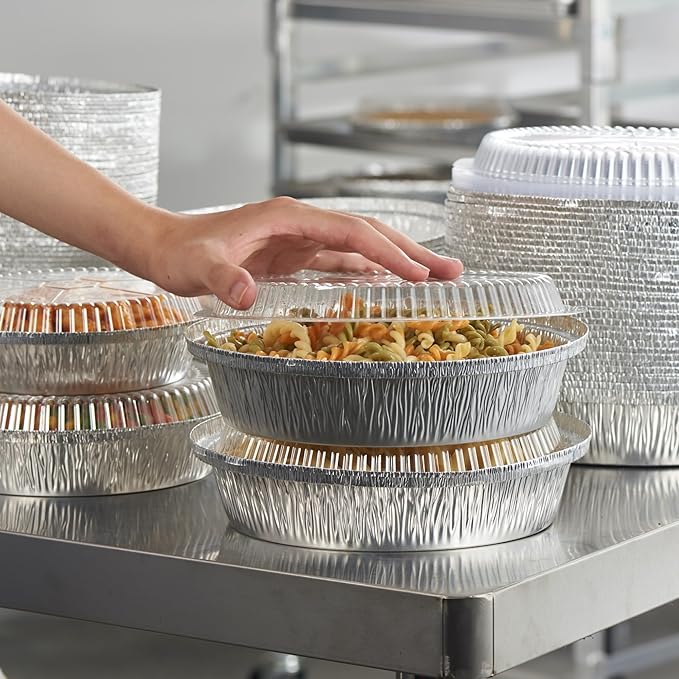 CURTA 9" Round Aluminum Foil Pans with Clear Lids | Heavy Duty | Great for Broiling, Baking, Storage, Roasting, Takeout, Air Fryer | 120 Pack