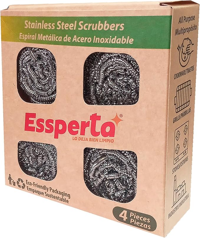 Stainless Steel Scrubber Set, Metal Sponge, Stainless Steel Scouring Pad, Stainless Steel Pads, Pack of 4
