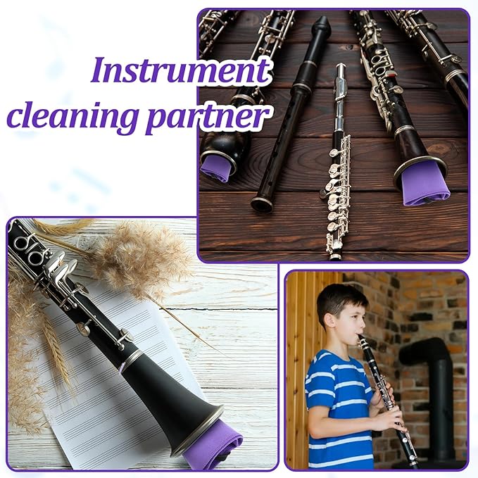 2 PCS Clarinet Swab Cloth Cleaner, Effectively Clean Dirt, Clarinet Cleaning Product, Lint-Free, Super Soft, Cleaning Cloth Swab for Inside Tube Suitable Piccolo Flute Sax Saxophone（Purple）