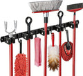 5 Racks and 4 Hooks Mop and Broom Holder Wall Mount, SUS304 Heavy Duty Broom Organizer Storage Tool Racks, Self Adhesive Solid Non-slip Tool Hangers for Home Kitchen Garden Laundry Garage