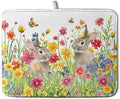 Easter Dish Drying Mat for Kitchen Counter Easter Bunny Flowers Dish Drying Pad Spring Rabbit Floral Dishes Drainer Mats Absorbent Microfiber Kitchen Countertop Protector Drying Mats 18x24 in