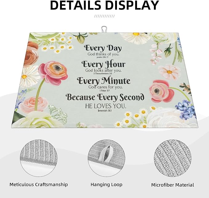 Vintage Country Watercolor Wildflowers Dish Drying Mat for Kitchen Counter, 18"x24" Microfiber Absorbent Fast Dry Mat, 2Pcs Dish Mat Faucet Mats Sets, Large Drying Kitchen Mat Kitchen Drying Pad