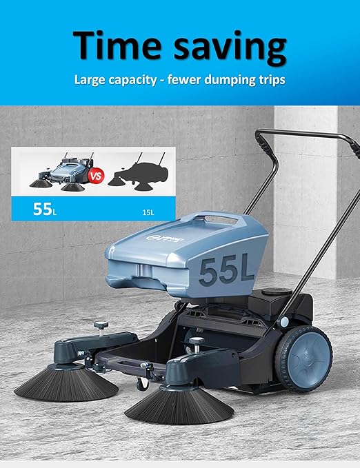 Walk Behind Floor Sweeper Manual,41" Wider Path & 55L Larger Capacity, Industrial and Commercial Sweeper for Rapid Cleaning in Warehouse,Park,Shop,Yard,Farm,Street,and Outdoors Indoors