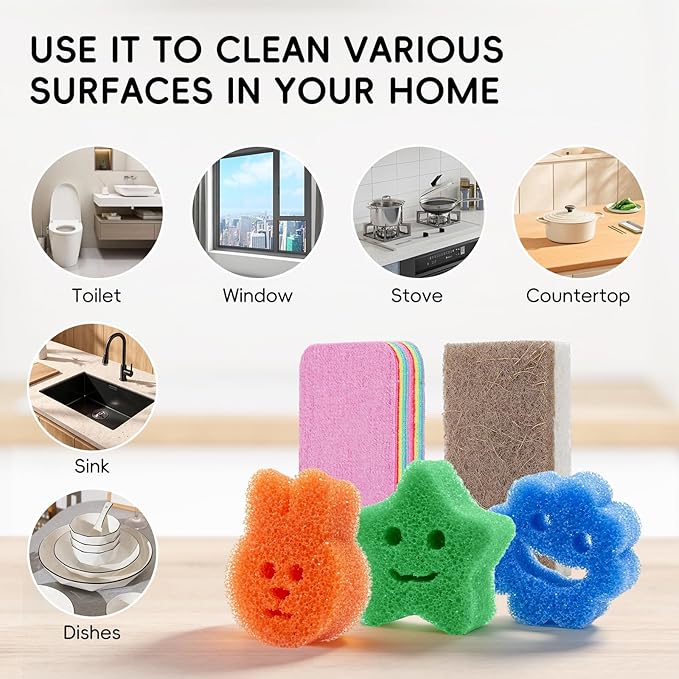 9PCS Functional Scrub Sponges Set, Dad Mom Daily Scrub Sponge for Home, Kitchen, Bathroom, Damp Dusting & All-Purpose Clean-Eco Friendly Sustainable Sponges for Dishes