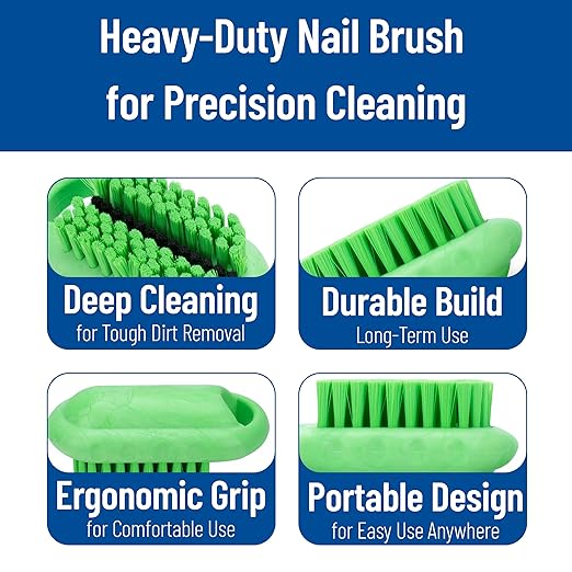 SPARTA Nail Scrub Brush Commercial-Grade, Heavy-Duty Hand and Fingernail Brush with Stiff Bristles for Gardeners, Mechanics, And Foodservice Personnel, Plastic, 5 Inches, Lime