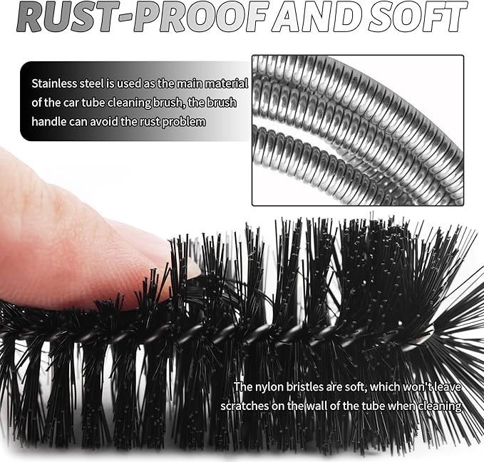 78" Long Flexible Car Drain Cleaning Brush,Stainless Steel/Nylon Pipe Cleaner Brush with Double Head,Slim Car Drain Brushes Pipe Cleaning Tool as Auto Sunroof Drains Cleaner