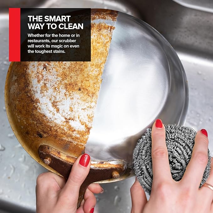 Stainless Steel Scrubber (12 Pack) Stainless Steel Wool Scrubber Sponge for Cleaning Dishes, Cast Iron Pots and Pans, Grills and Appliances, Heavy Duty Stainless Steel Scouring Pad for Tough Residue