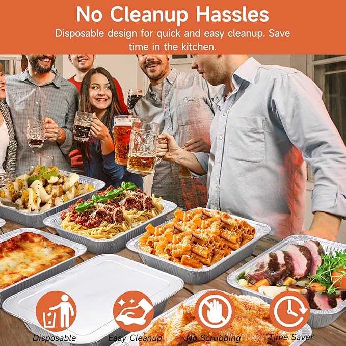 Disposable Aluminum Foil Pans with Lids 9x13-25 Pack Aluminum Foil Pans, Heavy Duty Aluminum Baking Pans for Holiday Cooking, Christmas, Thanksgiving, Parties, Meal Prep & Storage