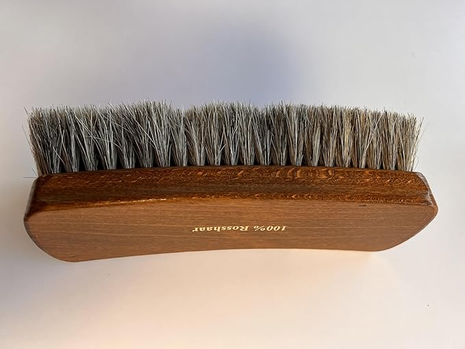 Meltonian Horsehair Polishing Brush for Leather Shoes - Shoe Shine Brush with Ergonomic Curved Handle, Gently Cleaning - Shine Brush, Won't Scratch Leather, Ensures Comfortable Grip, Grey, 8 Inch
