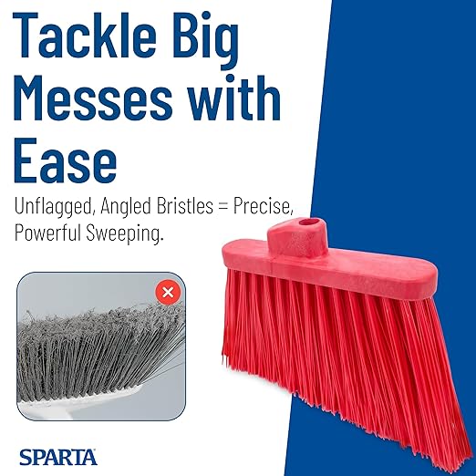 SPARTA Plastic Broom Head, Angled, Un-Flagged for Large Debris Indoor, Outdoor, Home, Restaurant, Lobby, Office, 12 Inches, Red, (Pack of 12)