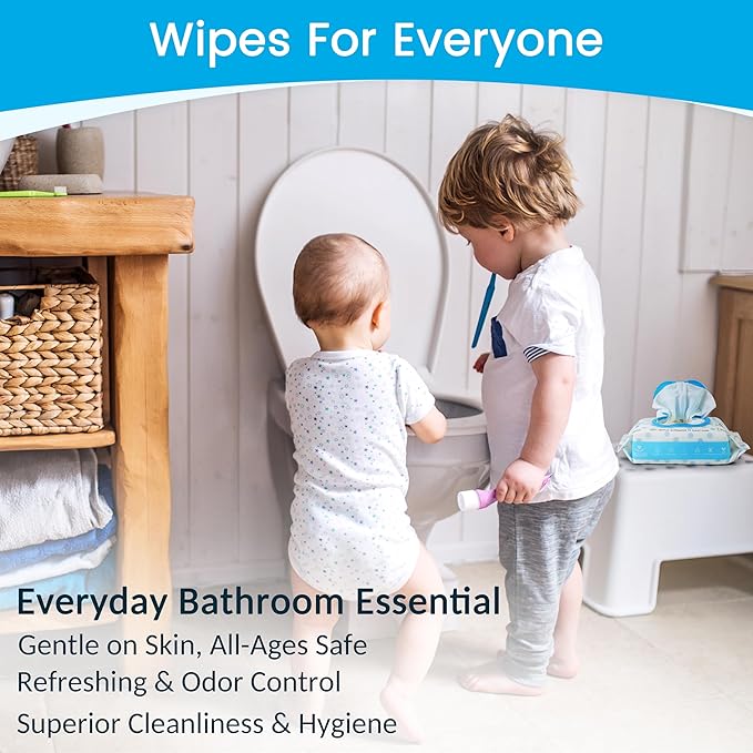 WONDERFUL Flushable Wipes, Unscented 100% Plant-Based Wet Butt Wipe for Adults & Kids, Sewer Septic Safe, Gentle for Sensitive Skin, Wipes Flushable Pack for Bathroom & Travel, 6-Pack (360 Counts)