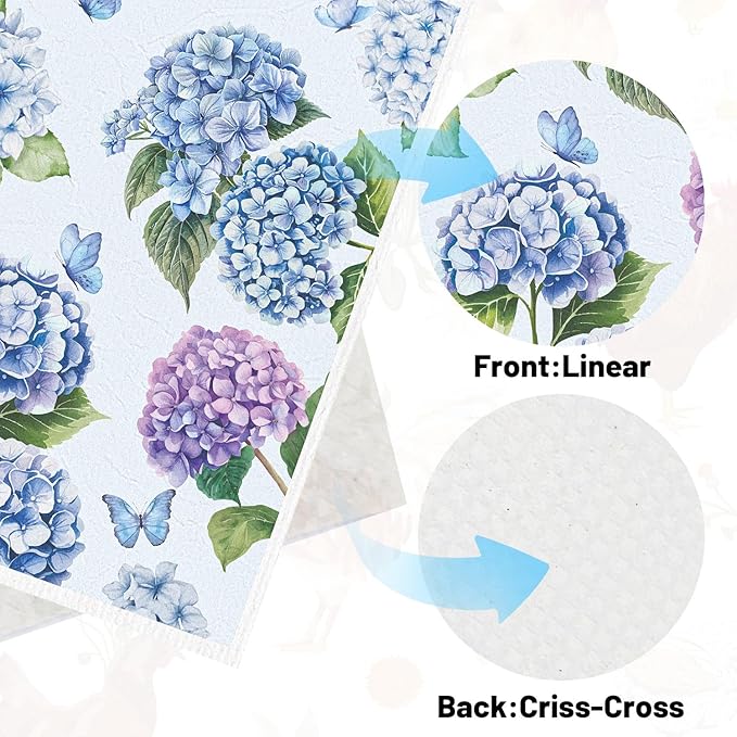 Floral Swedish Dishcloths for Kitchen, 6 Pack Blue Hydrangea Reusable Dish Paper Hand Towels Housewarming Gifts, Spring Absorbent Dish Rags for Home Cooking Cleaning