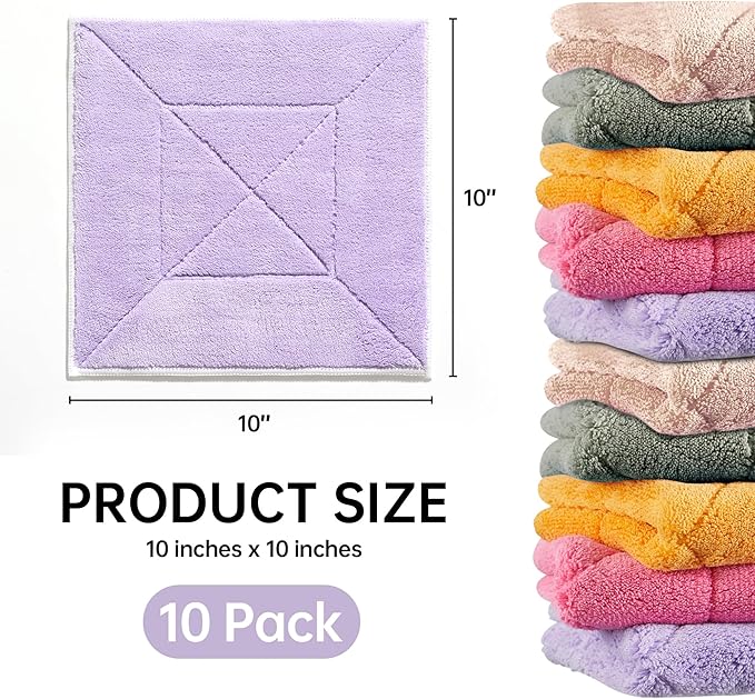 JOYMOOP 10 Pack Microfiber Cleaning Cloth 10” x 10”, Mixed Color Kitchen Towels, Reusable Dish Towels for Kitchen Drying, Washable Dish Rags for Washing Dishes, Absorbent Lint Free Cleaning Cloths
