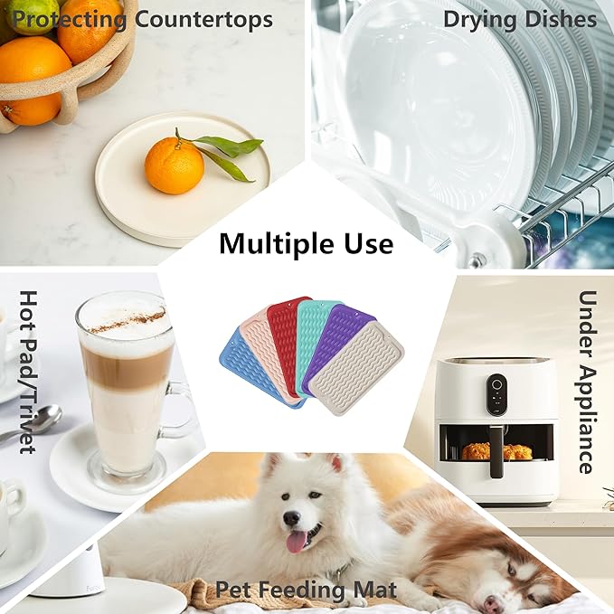 ZLR Silicone Sponge Holder & Sink Caddy Tray (6" x 12") - Narrow Dish Drying Mat for Kitchen Counter - Waterproof Soap Dispenser Organizer, Non-Slip Bathroom Vanity Tray (Milk White)