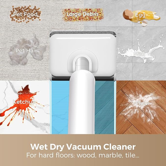 Wet Dry Vacuum Cleaner, 180°Lie-Flat Vacuum Mop All in One with Auto Self-Cleaning, Smart Floor Cleaner Machine for Hard Floor, 45 Mins Runtime, Edge Cleaning, Self-Propelled Vacuum Mop Combo