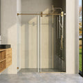 Frameless Shower Door, 68"-72" Wide, 76" High, 3/8" (10mm) Clear Tempered Glass, Noiseless, Waterproof Bathroom Shower Door, Brushed Gold Finish