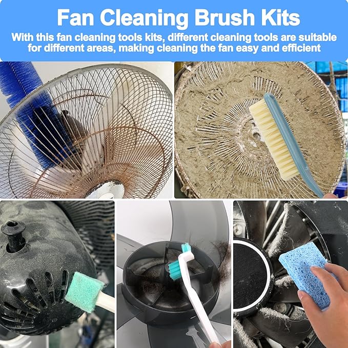 XANGNIER Fan Cleaning Brush Tools Set,10 Pcs Fan Cleaner for Stand up Fan/Desk/Window Exhaust/Box/Oscillating/Standing/Floor/Clip on/Wall/Table/Wall Mount/Pedesta Fan,Bendable Cobweb Duster Remover