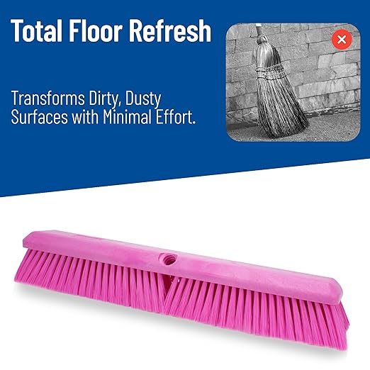 SPARTA 41890EC26 Omni Sweep Plastic Push Broom Head, Heavy Duty, Industrial Broom With Color Code System For Outdoor, Indoor, Garage, Concrete, Patio, Kitchen, Bathroom, 18 Inches, Pink, (Pack of 12)
