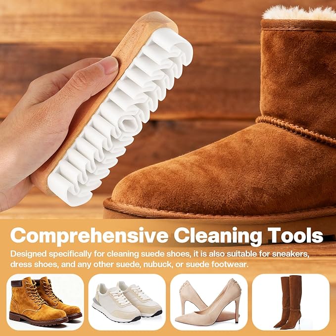 2 Pcs Suede Shoe Brush Nubuck Leather Cleaner Shoes Shine Dauber Crepe Applicators Set with Cleaning Eraser Cloth(2 Suede Brushes)