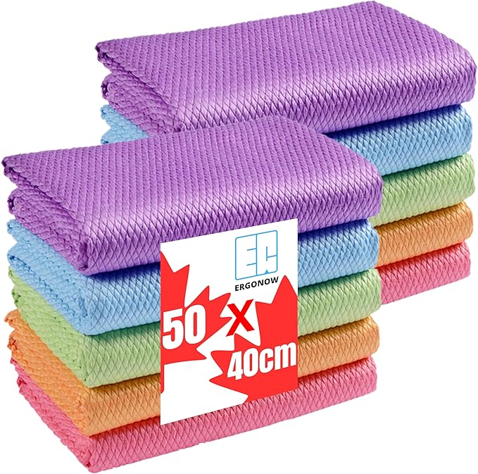XXL Streak Free 40x50cm Glass Cleaning Cloth, Lint Free Nanoscale Microfiber Fish Scale Tower, 15.8" x 19.7" (Mix, 10 Pack)
