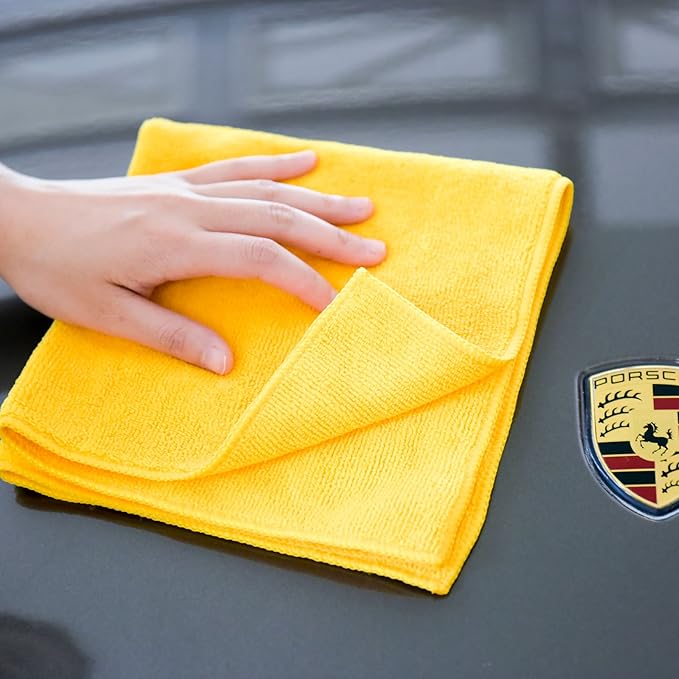 CARCAREZ Premium Microfiber Detailing Towels, 340 GSM Lint Free Car Buffing Waxing Polishing Drying Towel, 16x16 inch, Pack of 6 (Yellow)